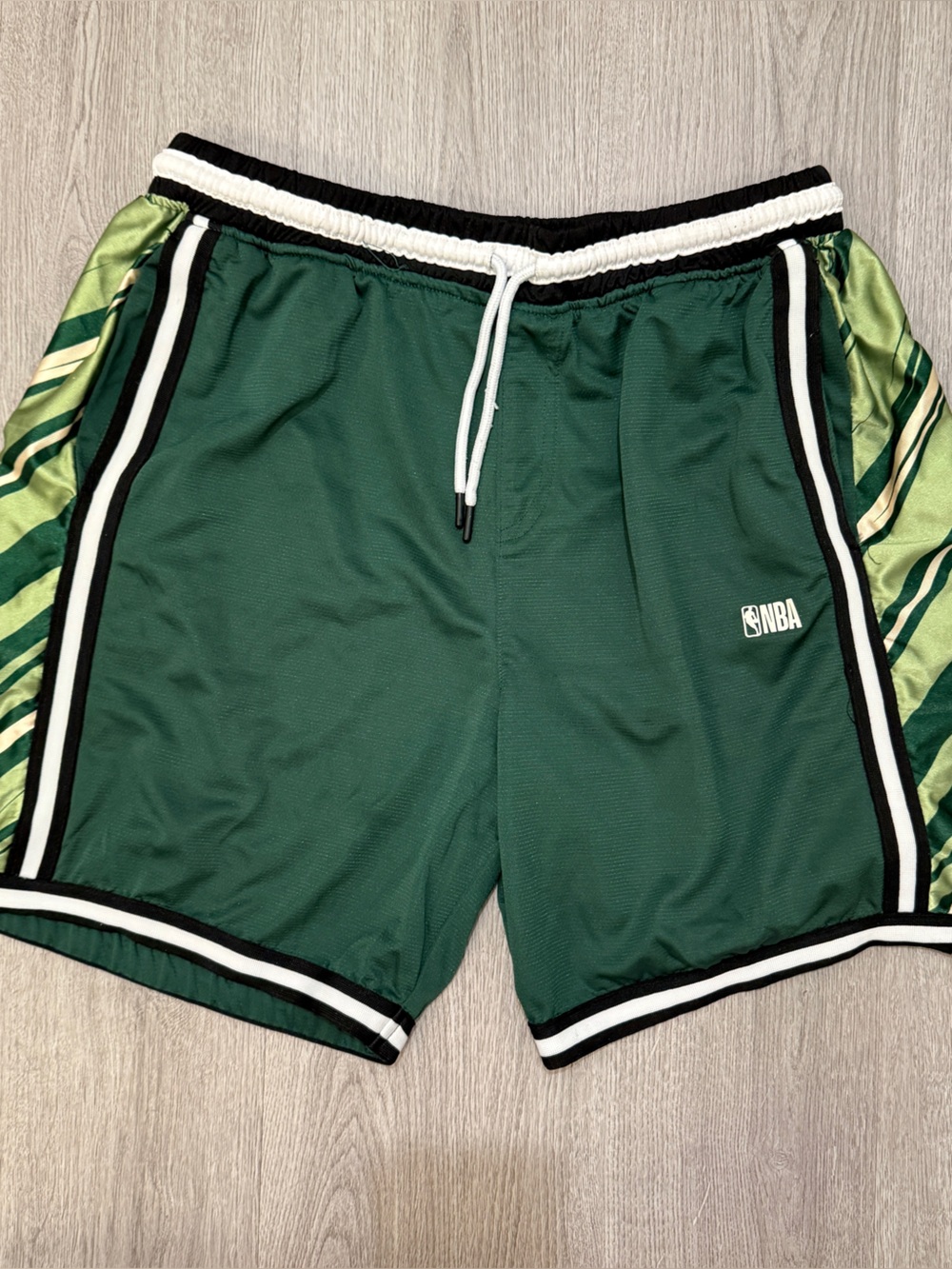 NBA Men's Green Athletic Shorts with Striped Side Panels